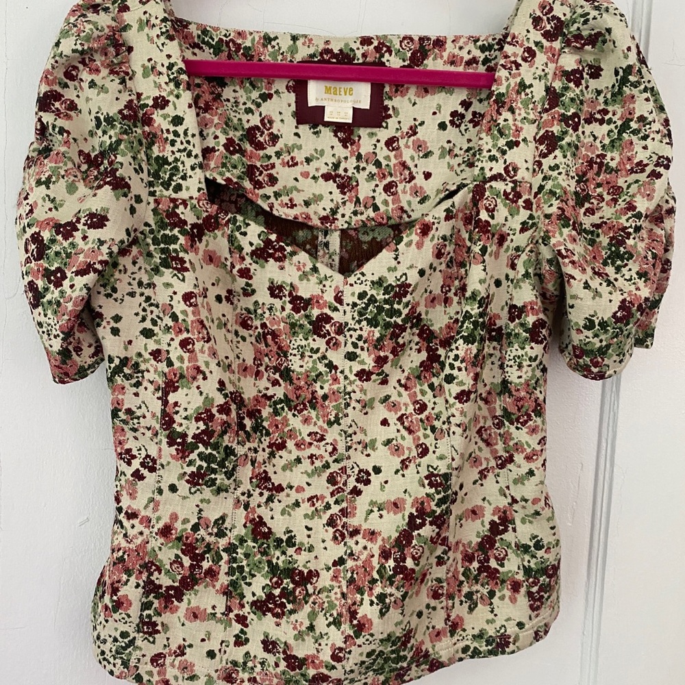 Anthropologie Maeve Floral Blouse - Red and Green